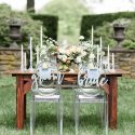 Garden Inspired tablescape with ghost cahirs