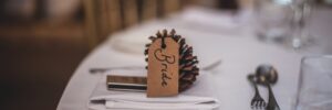 Wedding table with "Bride" name tag