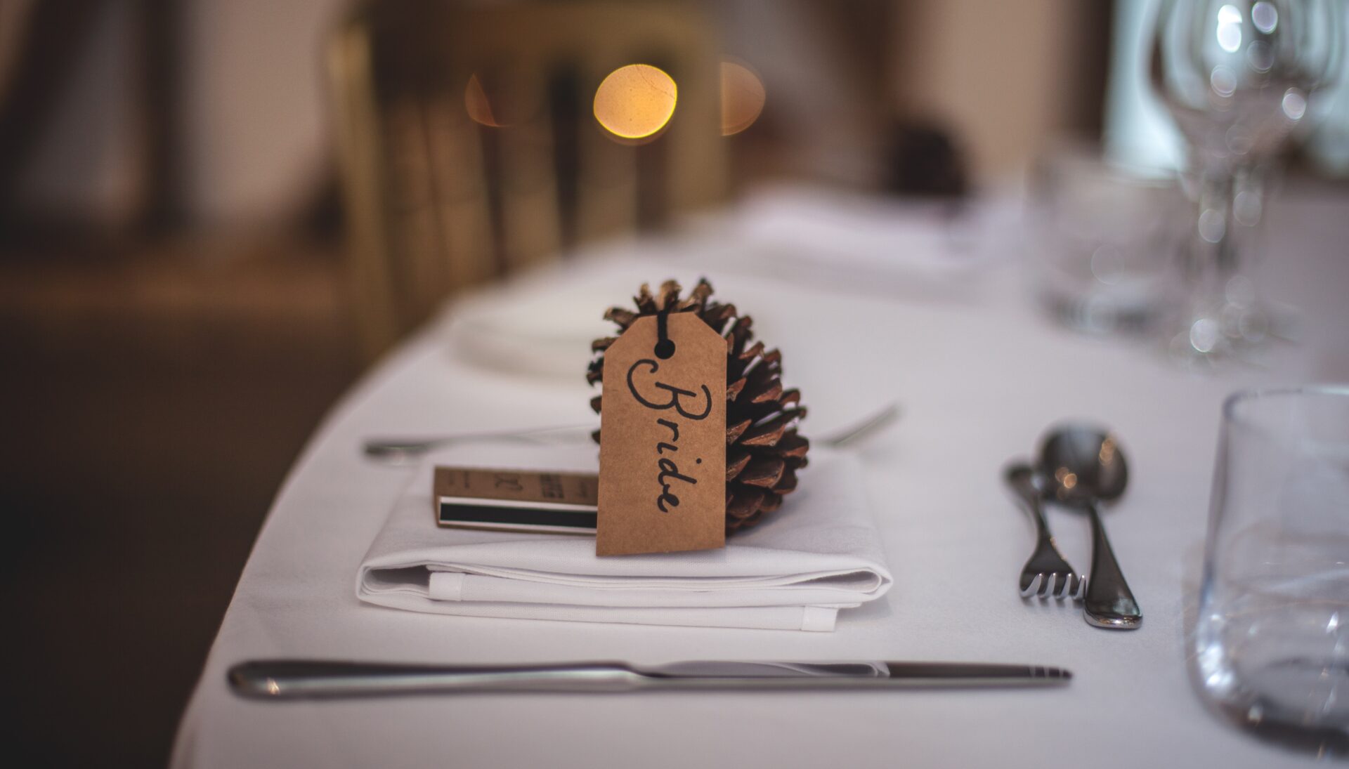 Wedding table with "Bride" name tag