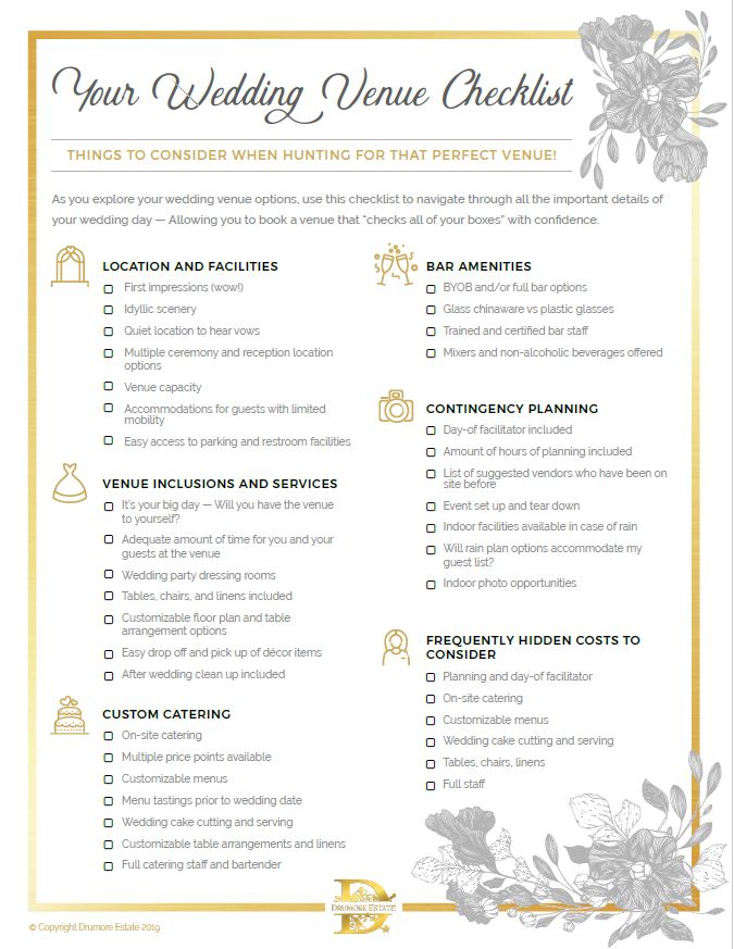 Your Wedding Venue Checklist Drumore Estate