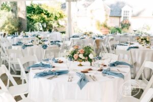 Wedding Guest Tables Decorated with Blue Accents