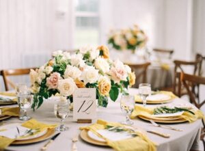 Wedding Reception Table with Yellow Napkins