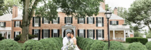 bride and groom embracing outside of Drumore Estate