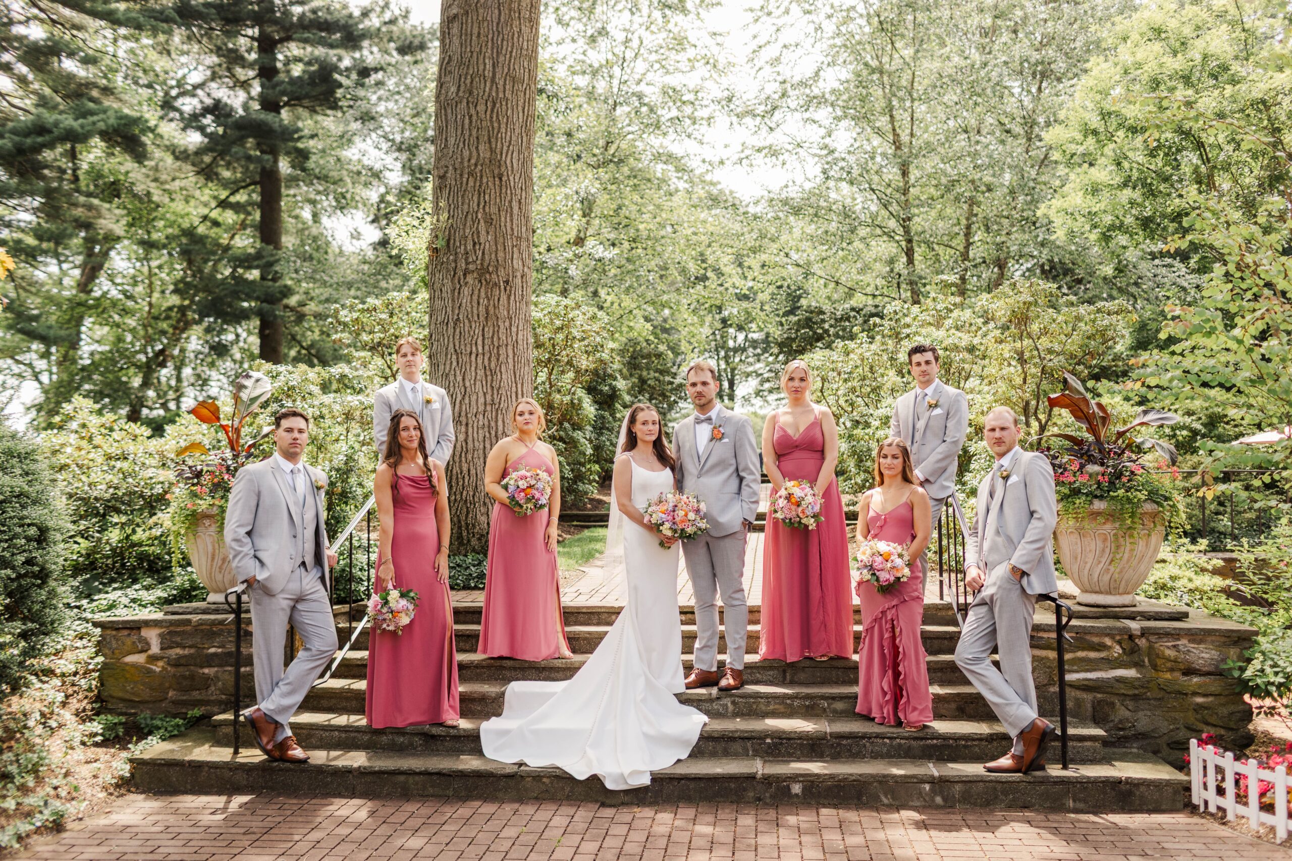 Bride and Groom kissing on the pathway on the grounds of Drumore Estate in Lancaster, PA